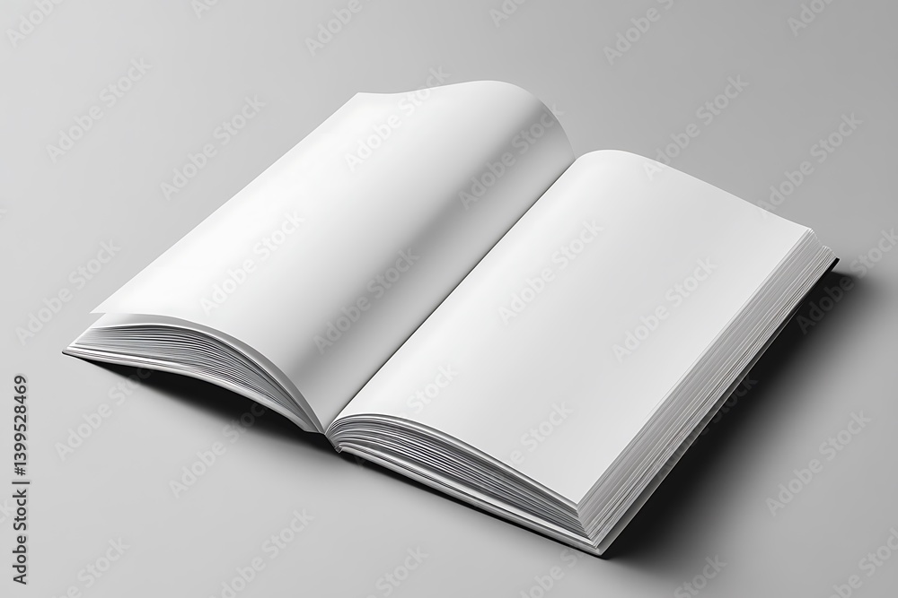 Open Book Blank Pages Lying Flat White Sheets on a Light Gray Background Open Book Blank Pages Lying Flat White Sheets on a Light Gray Background