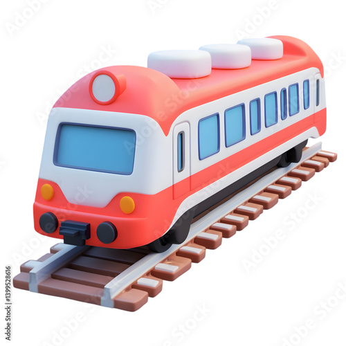A cartoon train model on a track.