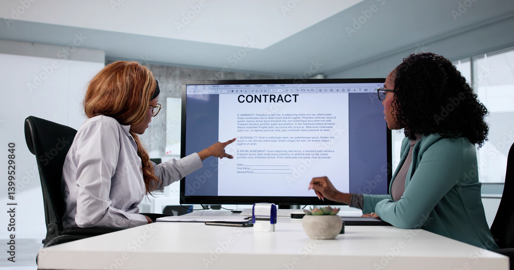 African American woman in office reviewing corporate documents
