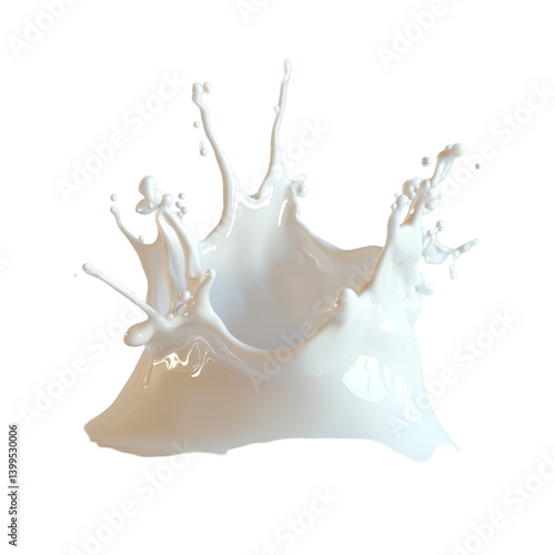 A dynamic splash of milk isolated against a soft background showcasing its fluid motion and texture, Splash of milk isolated