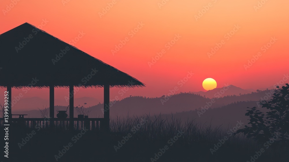 Obraz premium Sunrise Over Mountain Hut