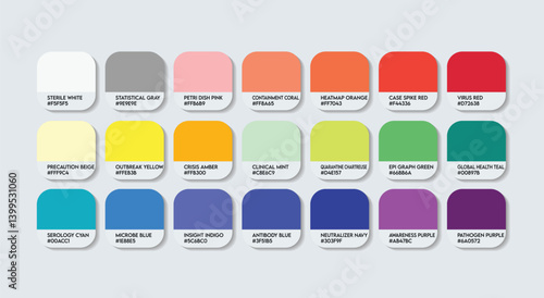 Epidemiologist Color Guide Palette with Color Names. Catalog Sample of Epidemiologist with RGB HEX codes and Names. candy Color Palette, wood, paint, brush, plastic, indoor Fashion Trend Color Palette