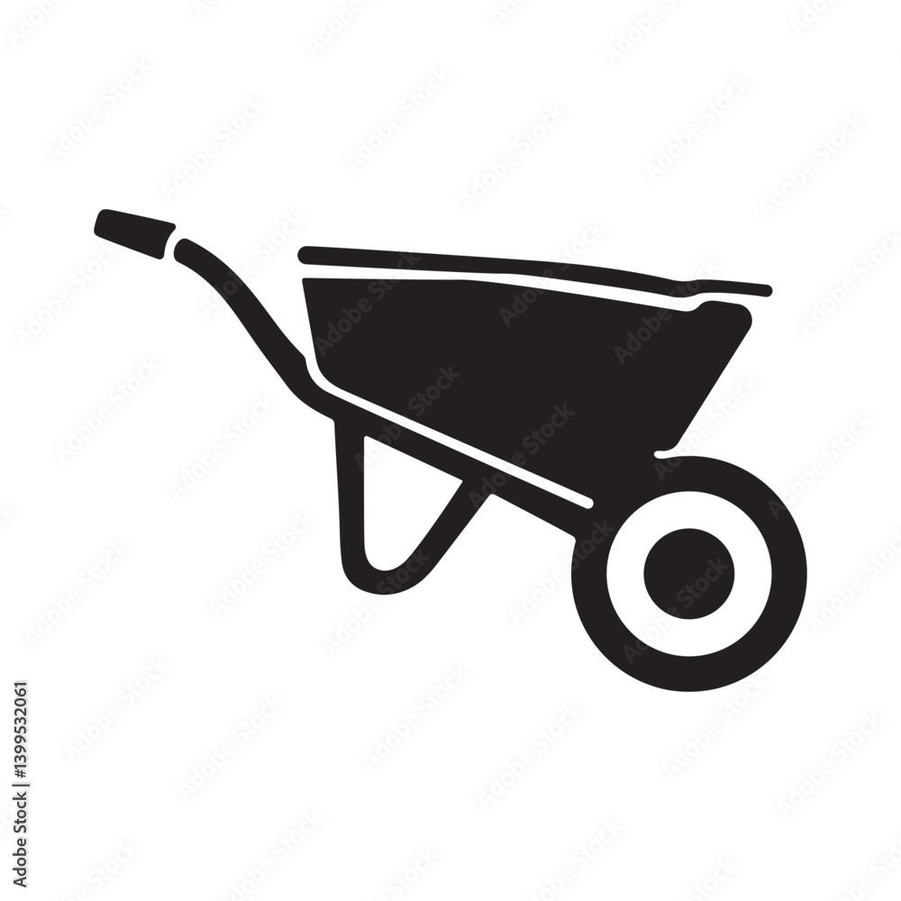 Vector illustration of abstract wood wheelbarrow icon in minimal silhouette style Vector illustration of abstract wood wheelbarrow icon in minimal silhouette style