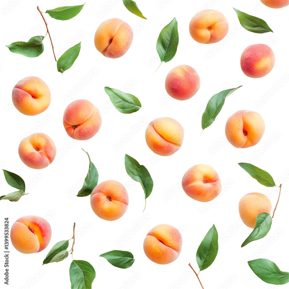Flat donut peaches arranged artistically on a clean transparent background in natural light, flat donut peaches on transparent background Flat donut peaches arranged artistically on a clean transparent background in natural light, flat donut peaches on transparent background