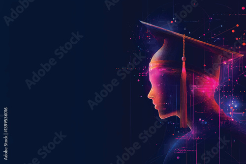 Digital Graduation Profile With Cap And Abstract Data Visualization For Education