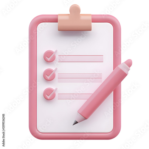 A pink checklist on a clipboard with a pen.