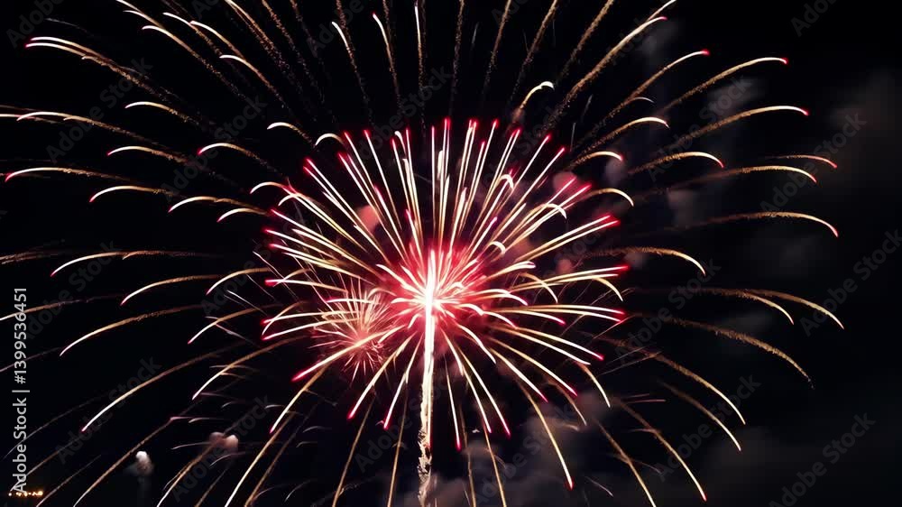 Vibrant Fourth of July Fireworks Exploding on Black Background