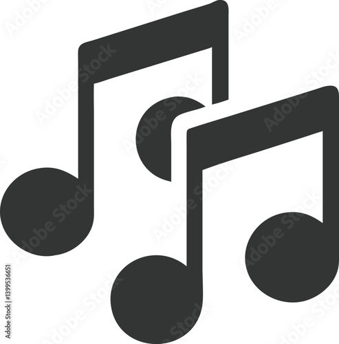 Isolated Dark Gray Musical Notes Flat Icons Style on Transparent Background