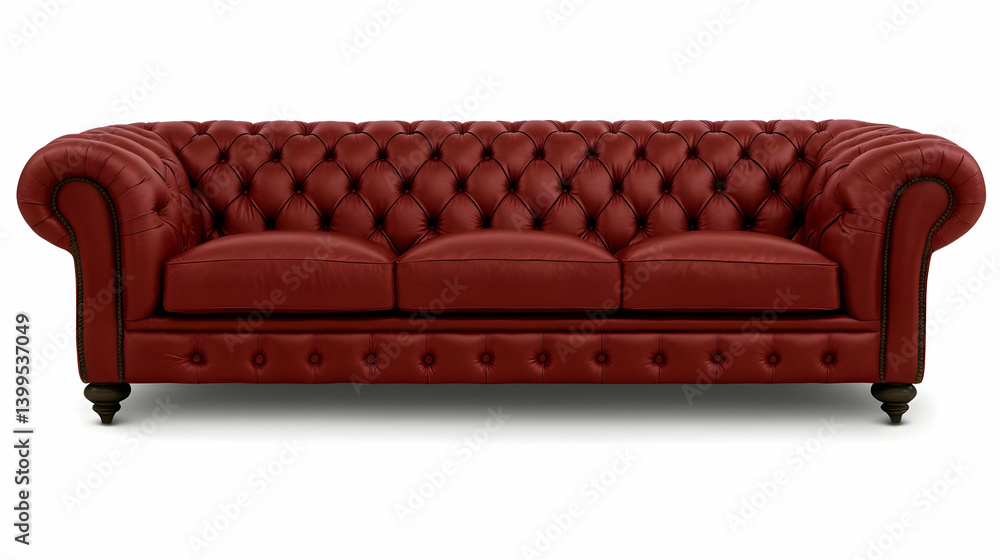 Obraz premium An isolated red sofa against a clear backdrop. Furniture concept for home décor