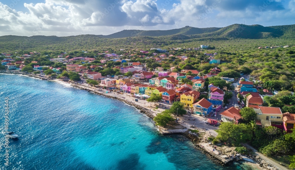 Fototapeta premium Vibrant Caribbean Coastal Town