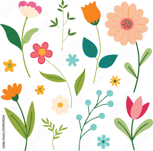 Wallpaper Mural set of spring and summer hand drawn flowers floral. Torontodigital.ca