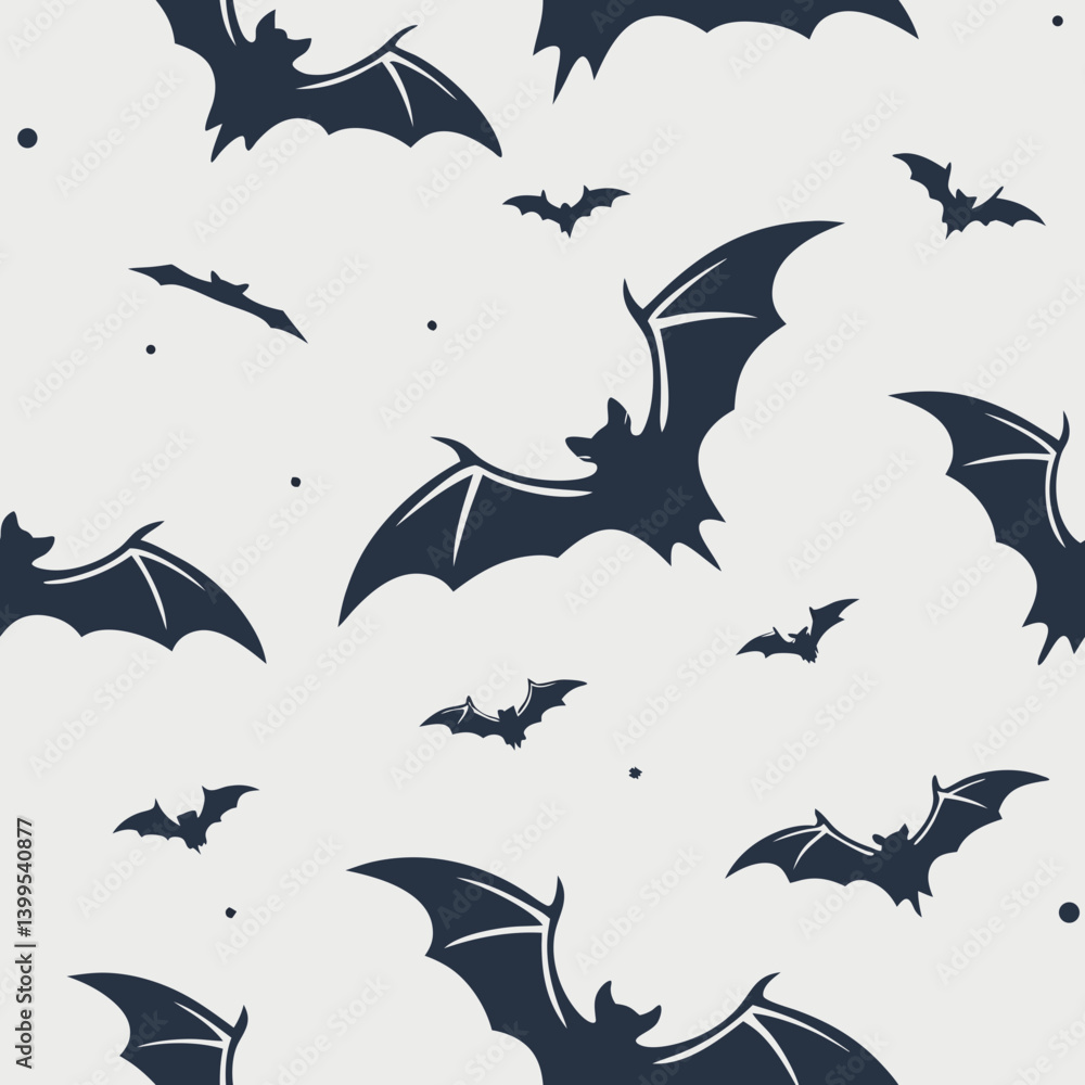 Vector seamless pattern featuring flying bats on a light background, Halloween Vector seamless pattern featuring flying bats on a light background, Halloween