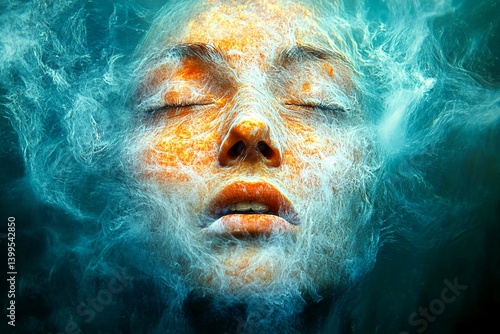 Mysterious visions. Trapped underwater - nightmares, bad dreams: abstract image of health condition. Night panic. Bad dream effect. Metaphorical trapped underwater emotions of fear and despai.
