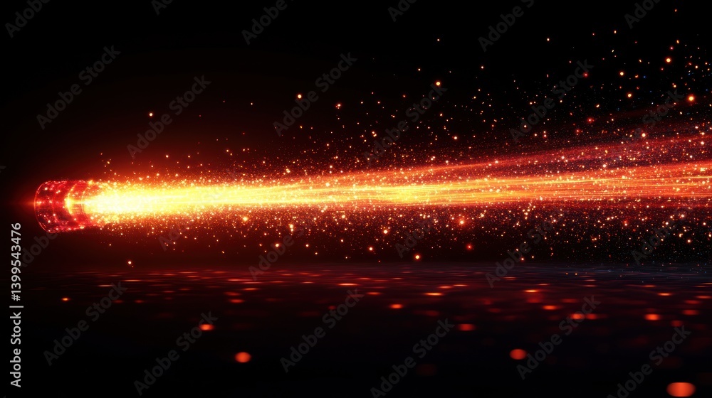 Fototapeta premium Red Orb Projectile, Sparkling Trail, Dark Background, Abstract Energy Effect