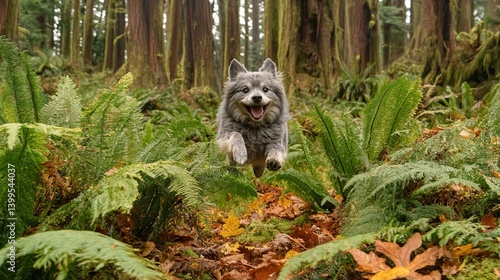 Wallpaper Mural Joyful Dog Leaping Through Lush Forest Torontodigital.ca