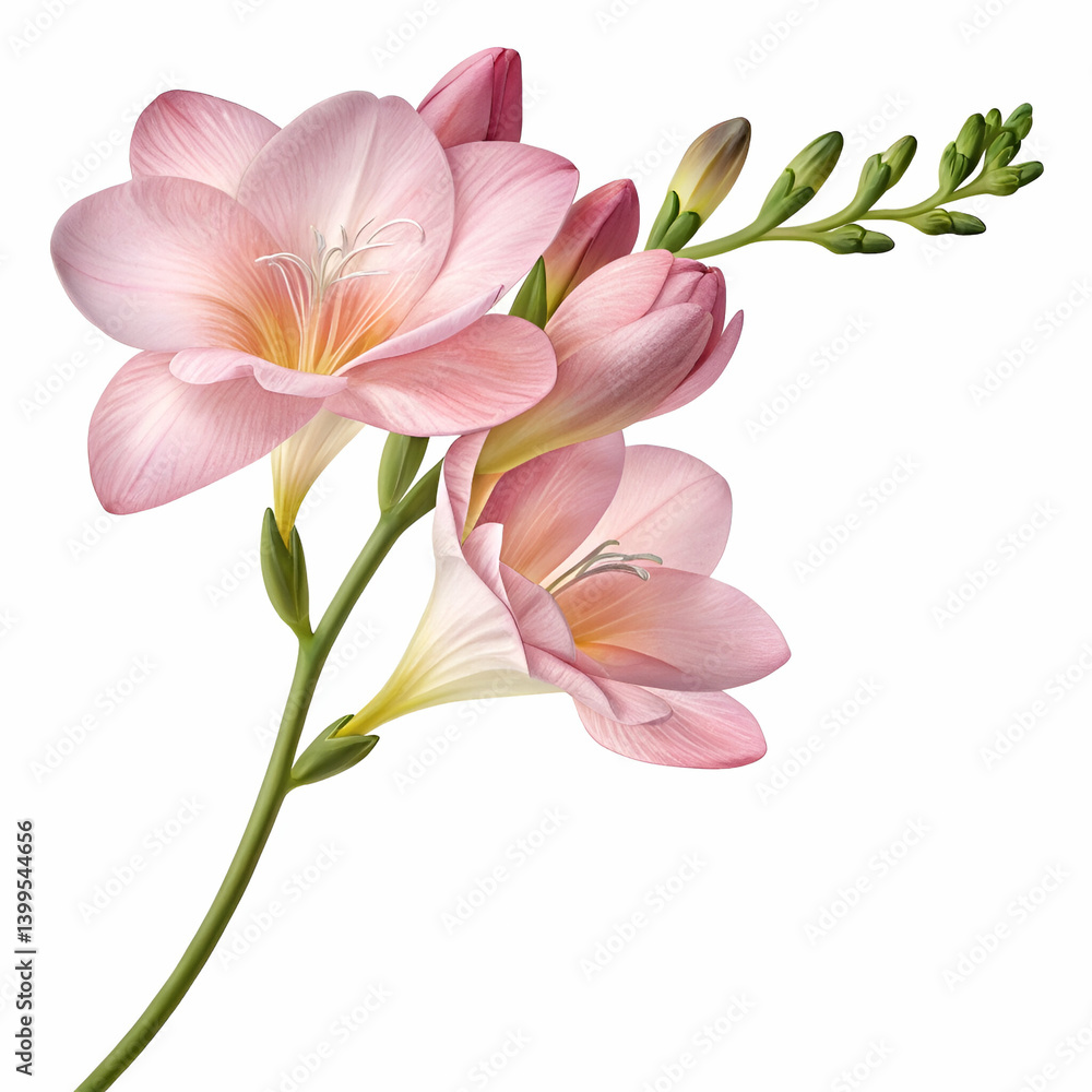 Freesia 3D rendered flower delicately isolated on a white background with vibrant colors and intricate details
Freesia 3D rendered flower delicately isolated on a white background with vibrant colors and intricate details