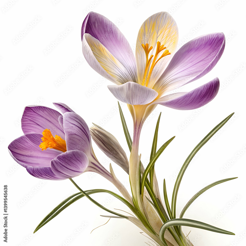 Fototapeta premium Crocus 3D rendered flower elegantly isolated on a white background with vivid purple hues and intricate textures 