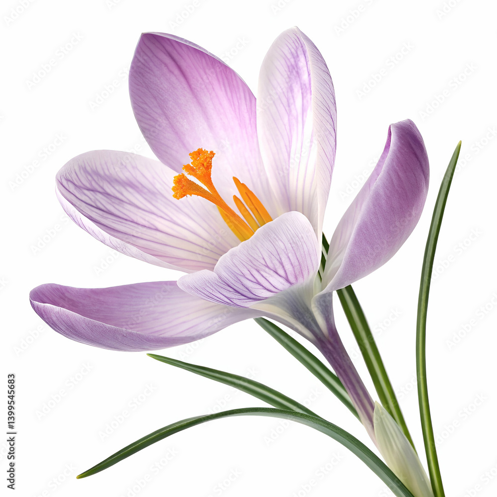Naklejka premium Crocus 3D rendered flower elegantly isolated on a white background with vivid purple hues and intricate textures 