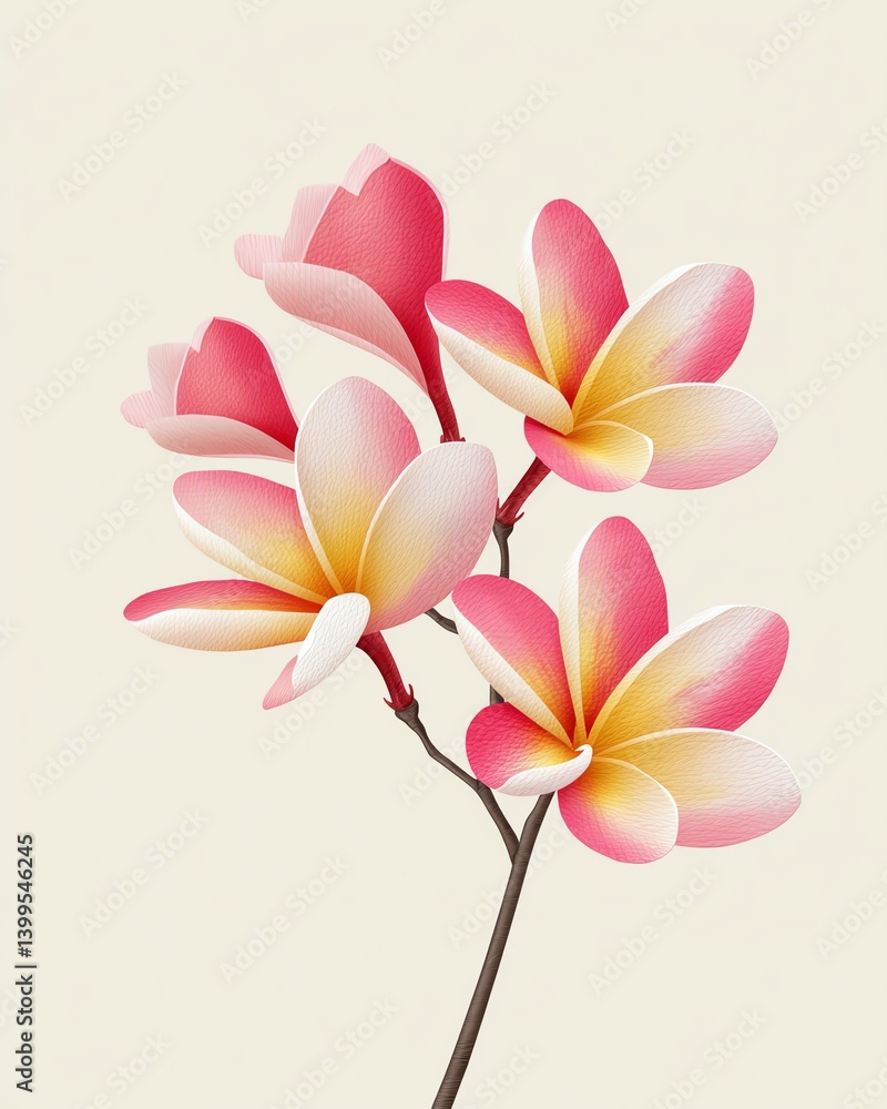 Fototapeta premium Plumeria flower watercolor style background A beautiful arrangement of pink and white flowers showcasing vibrant colors and intricate details.