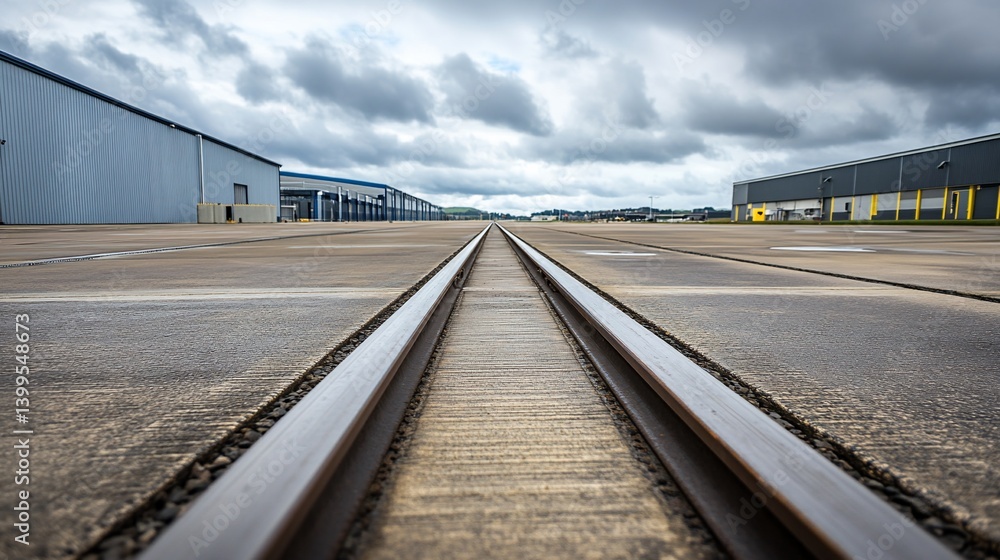 Industrial Rail Track Leading Through Warehouse Complex Industrial Rail Track Leading Through Warehouse Complex