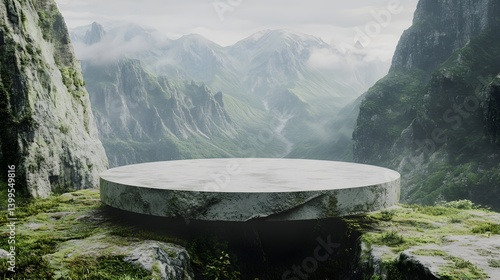 Fototapeta Naklejka Na Ścianę i Meble -  Floating podium in a fantasy mountain valley