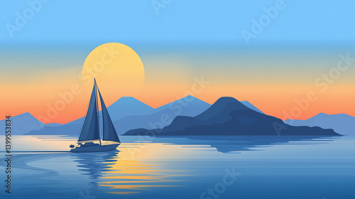 Sailboat on Calm Ocean with Clouds