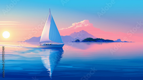 Sailboat on Calm Ocean with Clouds