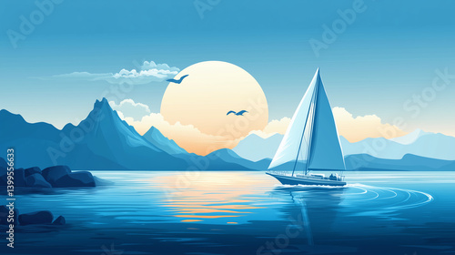 Sailboat on Calm Ocean with Clouds