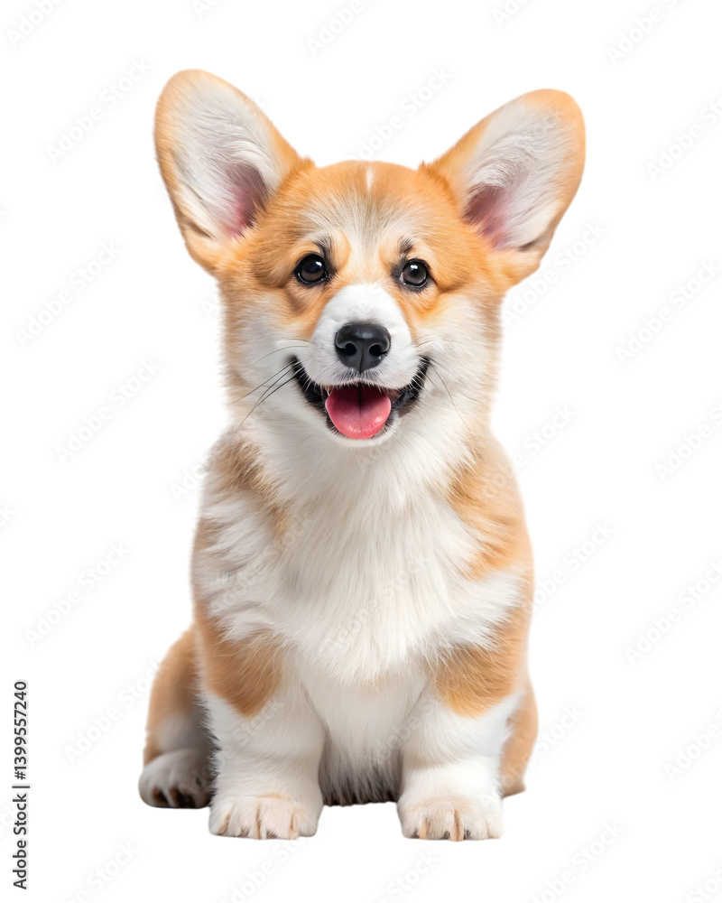 Portrait of cute Pembroke Welsh Corgi puppy with smiling expression and fluffy coat
Portrait of cute Pembroke Welsh Corgi puppy with smiling expression and fluffy coat