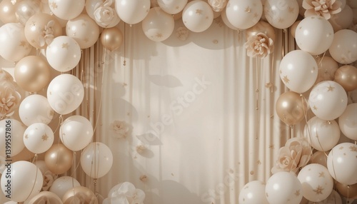 Elegant balloons in neutral palette for wedding invite backdrop