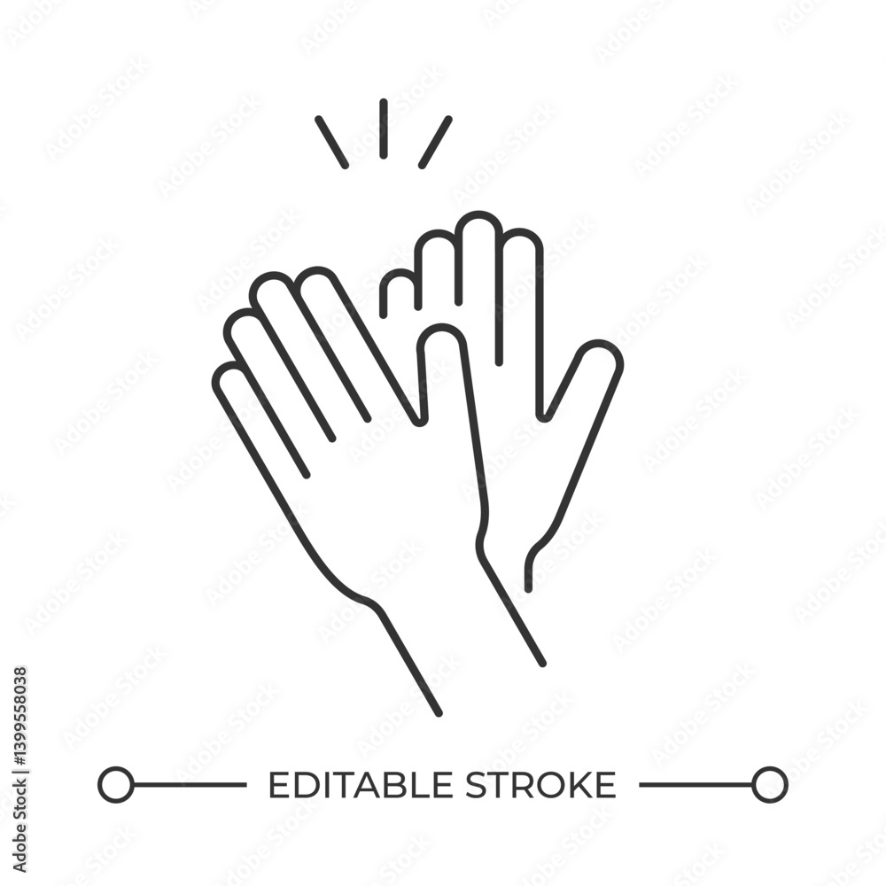 Obraz premium Applause line icon. Hands clapping for support. Greeting and graceful hand gesture. Non verbal communication. Isolated vector illustration. Outline symbol. Simple linear drawing. Editable stroke