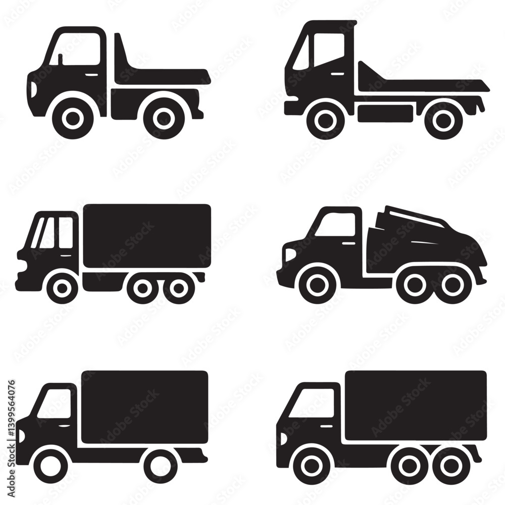 Trucks icon set Vector Black silhouettes. with white background Trucks icon set Vector Black silhouettes. with white background