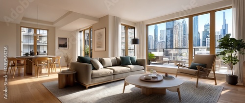 Wallpaper Mural City apartment with natural light, open plan and modern furniture layout Torontodigital.ca