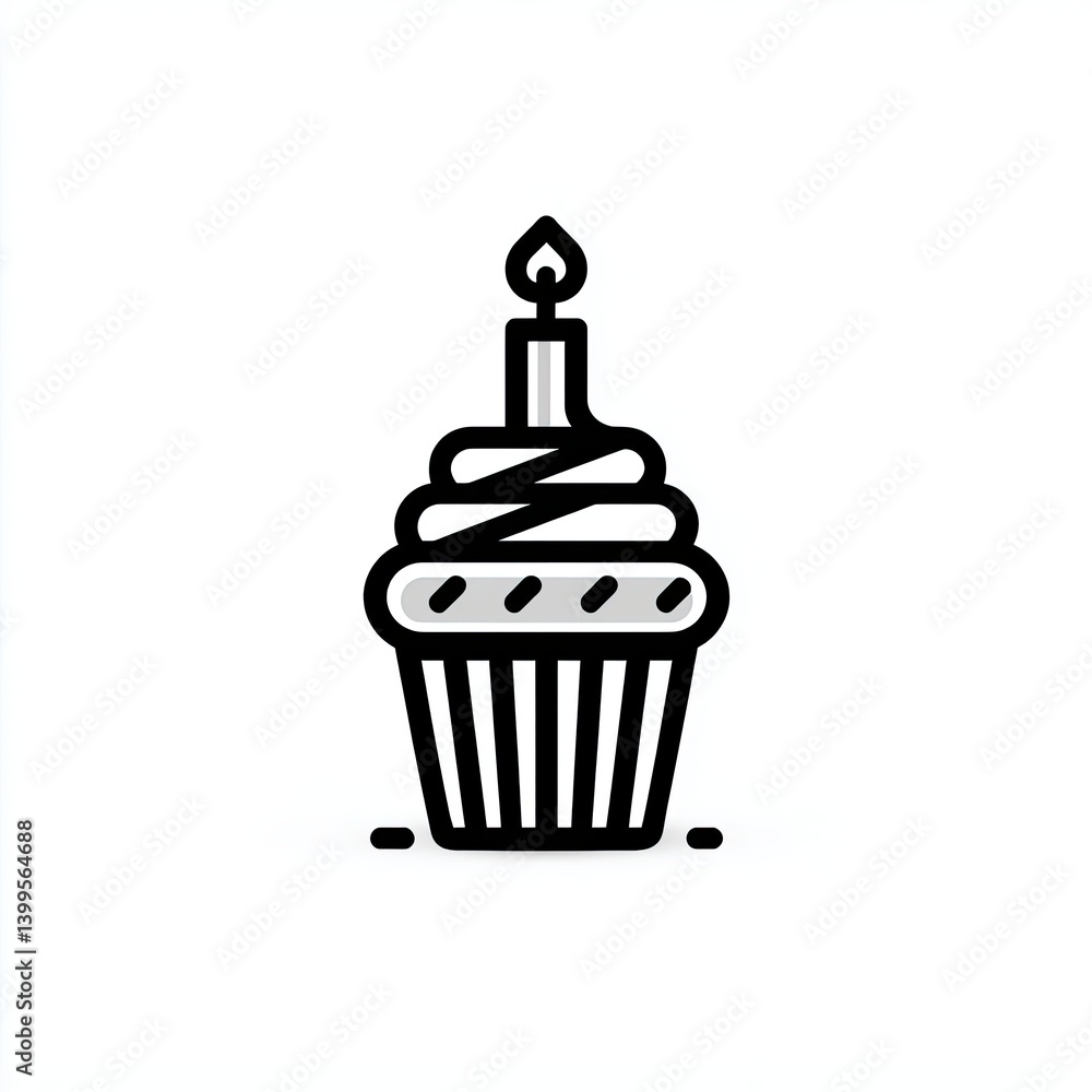 Simple illustration of a birthday cupcake with a lit candle Simple illustration of a birthday cupcake with a lit candle