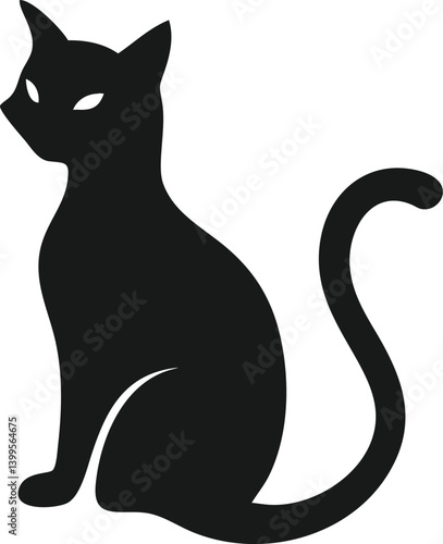Sitting Cat Silhouette with Arched Tail