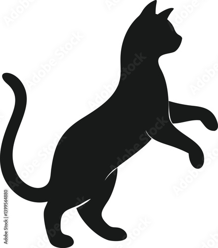 Standing Cat Silhouette with Raised Paws