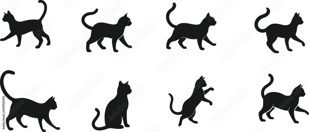 Fototapeta premium Pattern of Cat Silhouettes in Various Poses