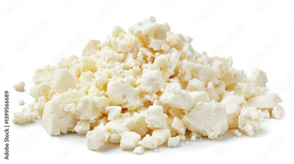 An appealing display of feta cheese is attractively presented. The feta cheese, a well - known Greek cheese, features white, creamy blocks An appealing display of feta cheese is attractively presented. The feta cheese, a well - known Greek cheese, features white, creamy blocks