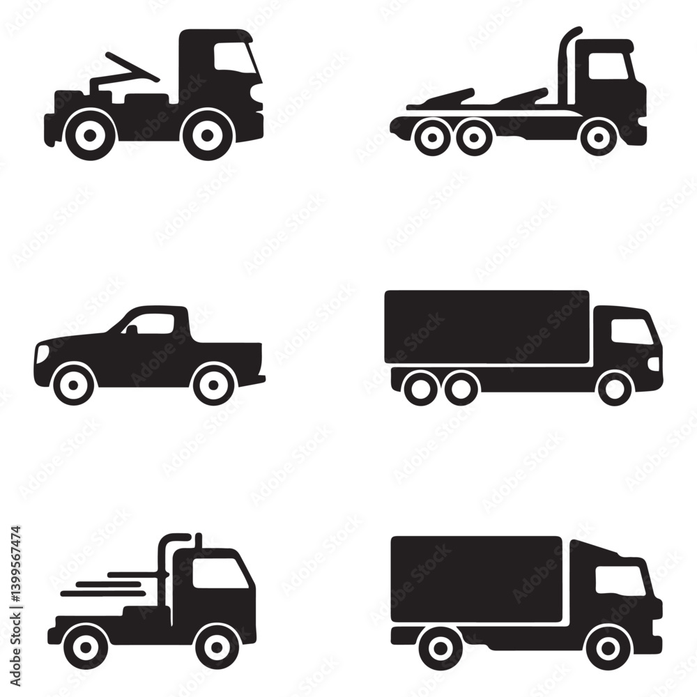 Trucks icon set Vector Black silhouettes. with white background Trucks icon set Vector Black silhouettes. with white background