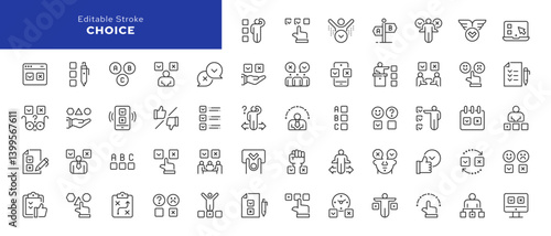 Choice line icon set. Pick, selection, option, checkmark, cross, decision, choose and more. Outline vector icons in linear style. Pictogram collection	