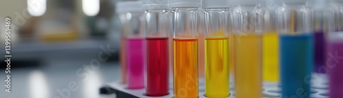 Obraz na płótnie Vivid artificial food dyes in transparent test tubes arranged neatly on a clean lab table, perfect for illustrating chemical analysis, food safety research, and modern science in action. w salonie