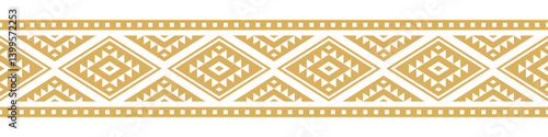 Gold ethnic ornament with geometric tribal border pattern.