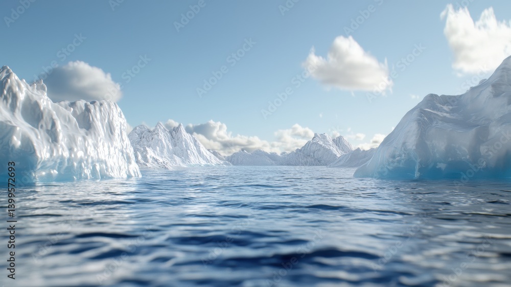 custom made wallpaper toronto digitalPeaceful seascape with towering icebergs under clear sky, reflecting icy beauty and climatic change.