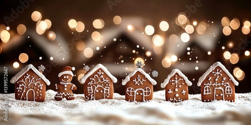 Colorful Christmas treats adorned with holiday lights.