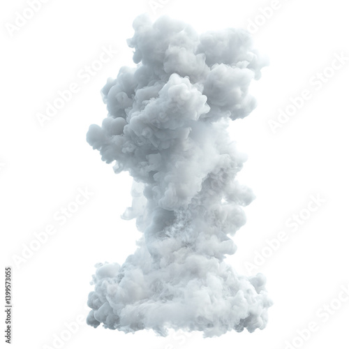 Isolated white cloud explosion effect smoke bomb blast mushroom cloud effect on black background render on transparent background