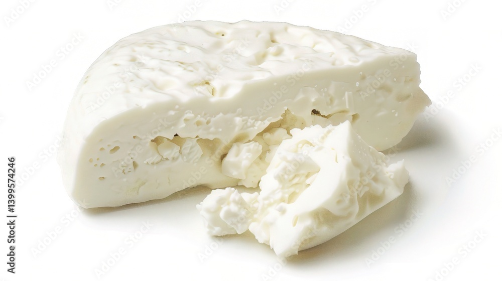 An appealing display of feta cheese is attractively presented. The feta cheese, a well - known Greek cheese, features white, creamy blocks An appealing display of feta cheese is attractively presented. The feta cheese, a well - known Greek cheese, features white, creamy blocks