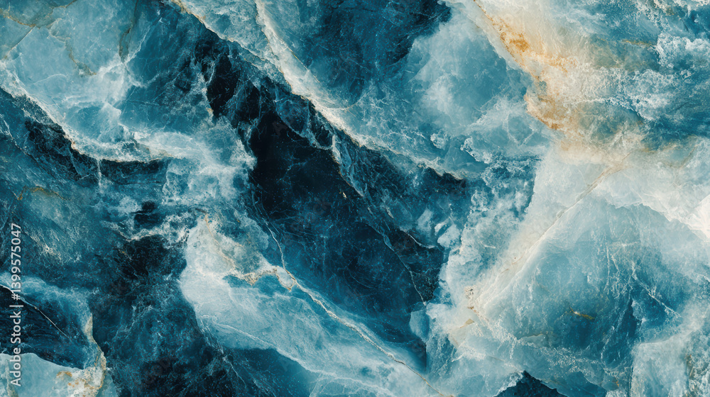 Obraz premium Blue Marble Texture: This mesmerizing macro shot captures the intricate veins and swirls of a deep blue marble slab, resembling a celestial landscape, with hints of golden and white accents.