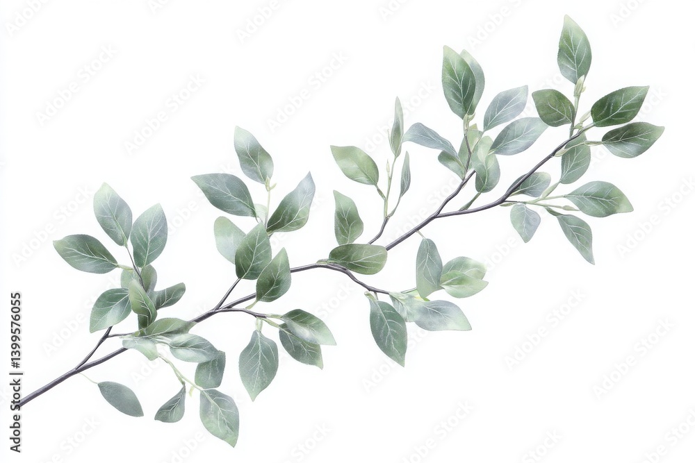 Olive twig with soft green leaves isolated on white background ideal for nature-themed compositions and food styling Olive twig with soft green leaves isolated on white background ideal for nature-themed compositions and food styling