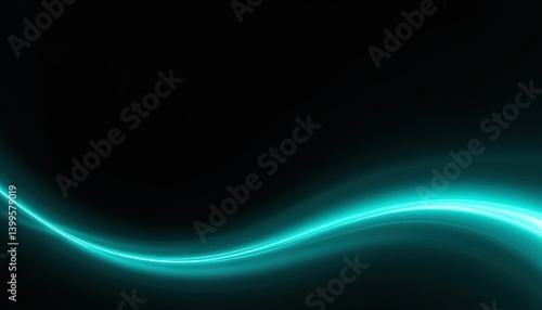 Abstract turquoise glowing wave design on black background.