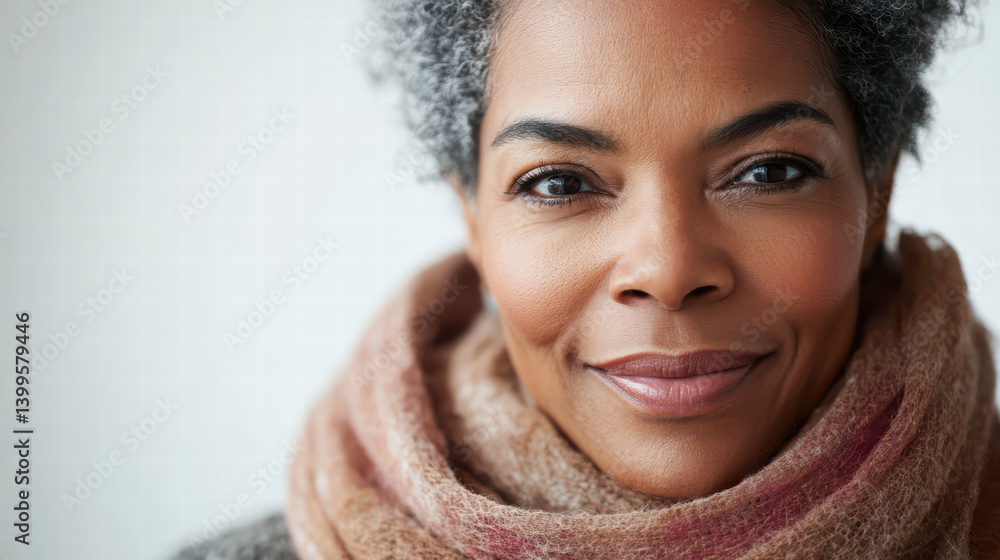 Portrait of Resilience: A close-up portrait of a woman with graying hair, showcasing her strength and beauty with a gentle smile. Her eyes reflect a lifetime of experiences. Portrait of Resilience: A close-up portrait of a woman with graying hair, showcasing her strength and beauty with a gentle smile. Her eyes reflect a lifetime of experiences.